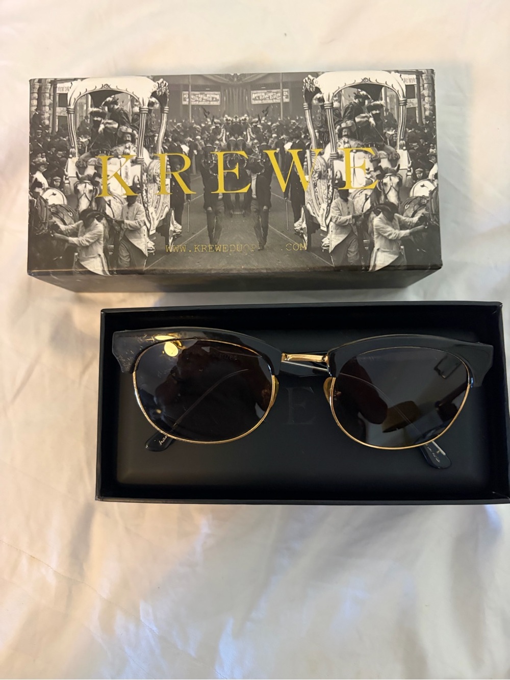 KREWE DuOptic Polarized Sunglasses Black Gold w/ Box & Case